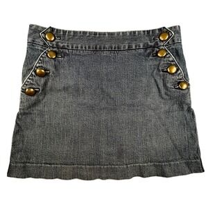 J Crew Stretch Denim Sailor Skirt Button Front A Line Mini Size 6